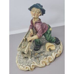 Vintage Artisan Figurine Of Worker With Bench & Tools Signed Antonio Costa‎